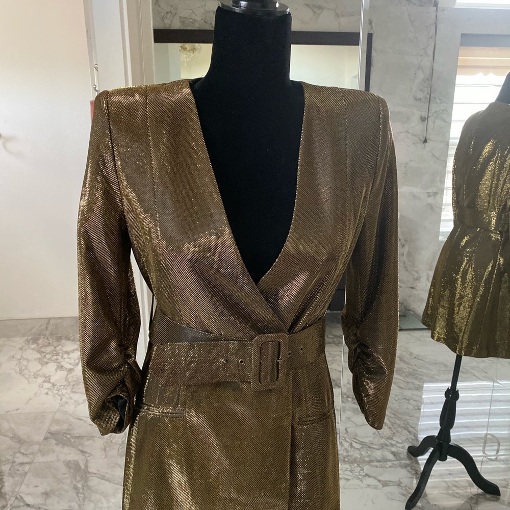 Shiny dark gold mini dress - jacket